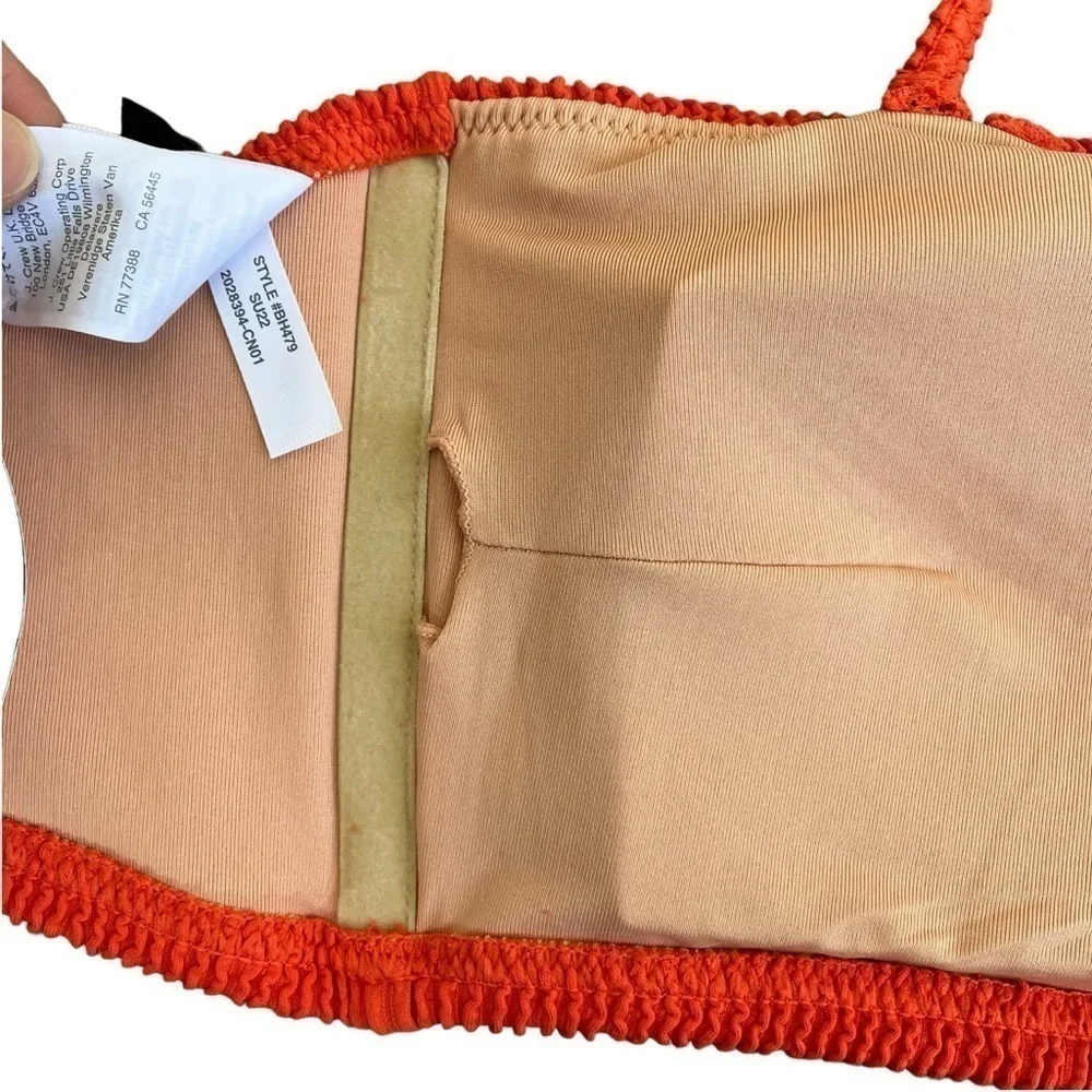 NWT J. Crew Retro Scrunchie Sweetheart Bikini Top in Vivid Flame Coral Red Sz 3X